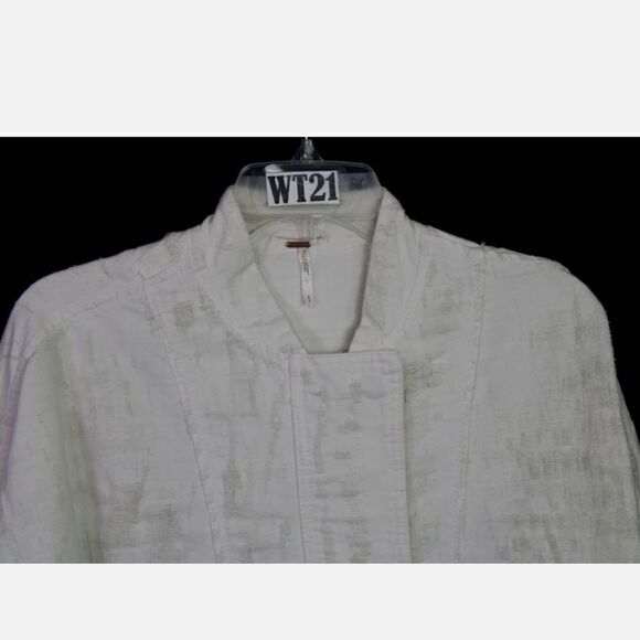 Free People womens jacket Tattered Distressed white denim tennis jacket SMALL - Picture 5 of 8